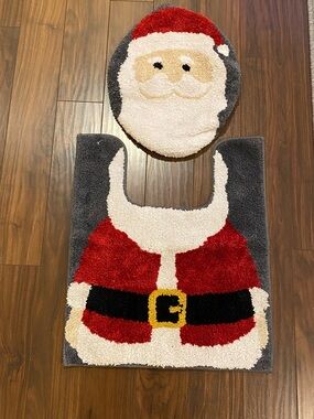 Christmas Santa Toilet Lid Cover and Bathroom Rug Set